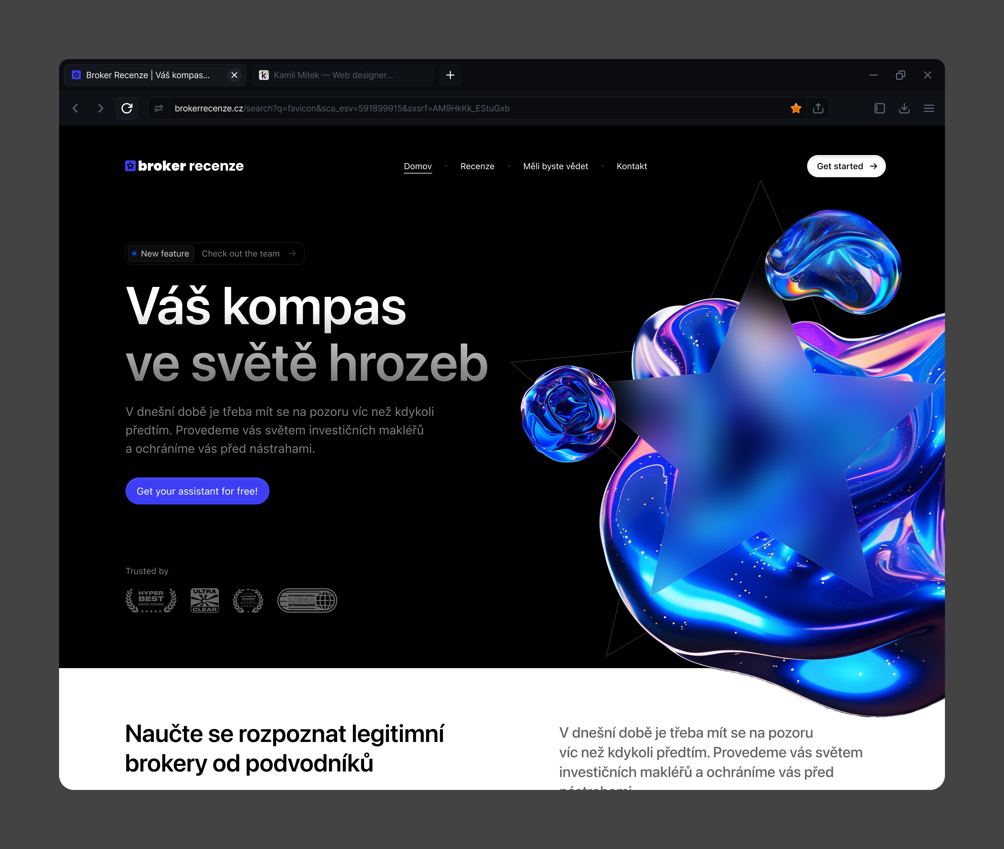 broker recenze / header section abstract black blue czech darkmode guard header hero homepage landing page minimalist section star trust