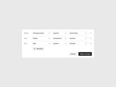 Filter active apply changes branding button cta design exploration digital design equal not to equal to figma filter inactive light mode product design saas filter sort ui ux web web design