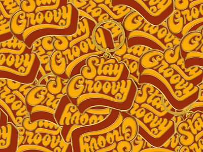 Meet The Stay Groovy Keychain 1970 70s lettering branding graphic design groovy type hippie illustration keychain keychain design lettering lettering artist logo logo type merch retro lettering retro type script seventies type art vintage type