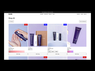 Nude | Product list page | Online Store branding clean design conversion optimization creative design e commerce design figma template homepage design landing page modern ui multi brand store product page design prototyping responsive design shopify template ui ui kit uiux design user experience visual design web design