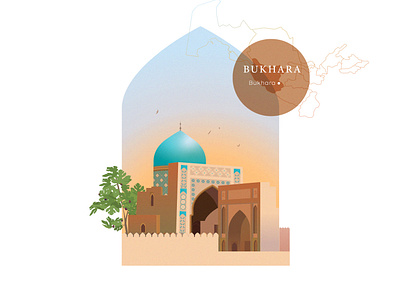 Illustration - Gateaways to Uzbekistan's treasures ancestral ancient architecture bukhara camel city desert divine illustration illustrator library luxury oriental parfum spiritual storytelling tiles travel travel illustration uzbekistan