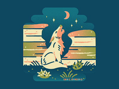 Coyote in the Badlands art deco bad lands cartoon coyote folk graphic design illustration midcentury modern montana nature night outdoors prairie retro stars texture vector western wildlife