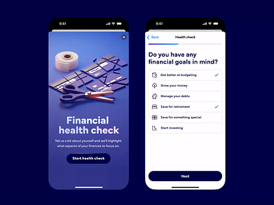 Financial health check mobile app 3d blender credit card finance health check money saving ui