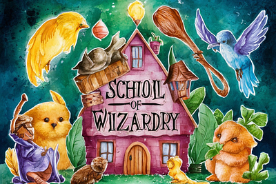 School of wizardry Watercolor branding design graphic design illustration vector