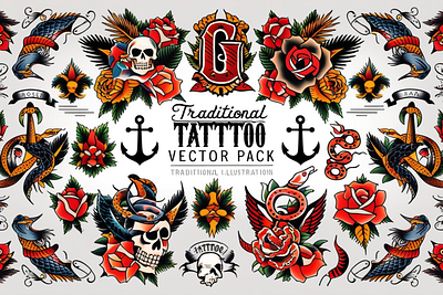 Traditional Tattoo Vector Pack branding design graphic design illustration vector