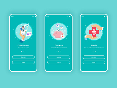 Intro screens for medical app app illustration ui web design