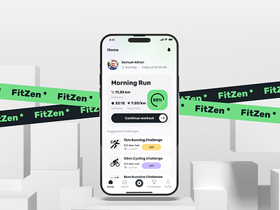 FitZen: Track, Connect, and Conquer Outdoor Fitness branding mi minimal ui ux