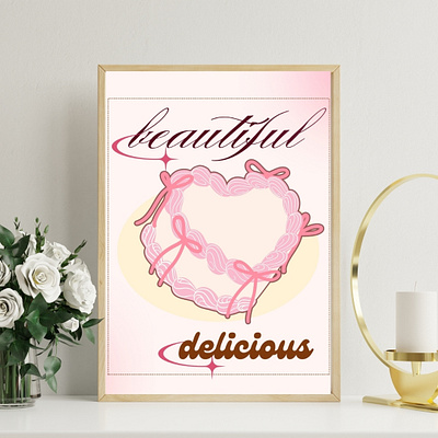 Cute aesthetic cake mockup wall art canva coquette design graphic design mockups pink poster