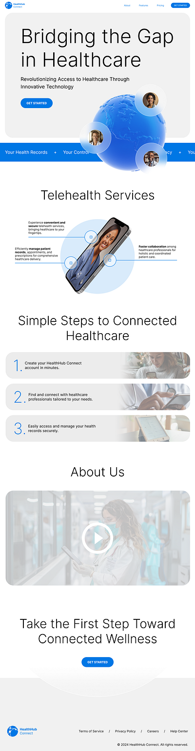 HealthHub Connect figma landing page ui web design