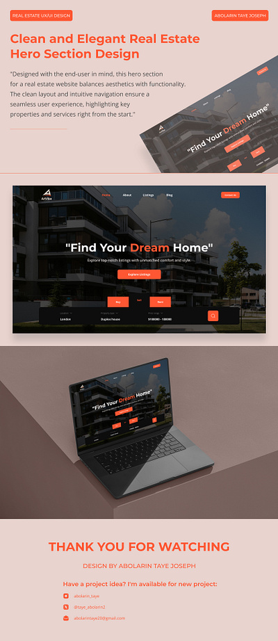 Real Estate Hero Section Design design herosection landing page moderndesign realestate realestatewebsite ui uiux design ux web design