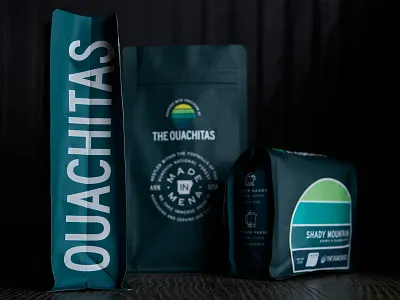 The Ouachitas Coffee Pouch Design arkansas branding camp coffee design hunter oden label design mena outdoors packaging roaster vintage