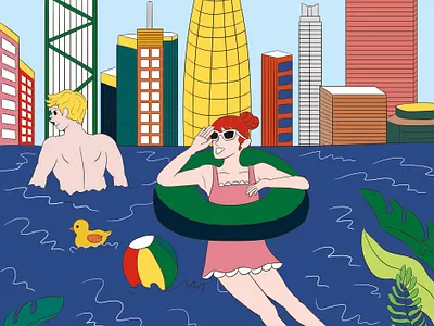 Vacance at a hotel Illustration city drawing illustration korean magazine pool sketch summer swimming vacance vacation view