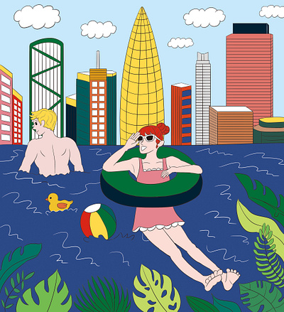 Vacance at a hotel Illustration city drawing illustration korean magazine pool sketch summer swimming vacance vacation view