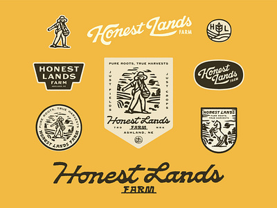 Honest Lands agriculture branding design farm hand drawn illustration illustrator lettering logo midwest retro sower vintage