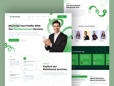 Reimburse Hub Landing page design green landing page ui ux