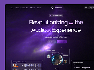 Audio AI agency ai audio dark digital elementor framer landing marketing mode music page platform saas software ui webflow website wordpress