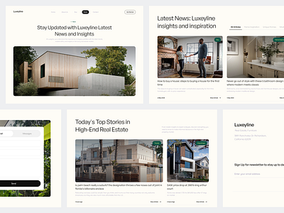 Luxeyline - News Page article page brand identity branding clean design home house information landing page minimalist news landing page news page product design real estate real estate website ui user experience user interface ux website