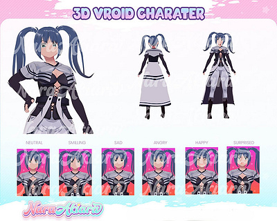 3D Vroid Model Showcasing a Blue Braided Hair kick