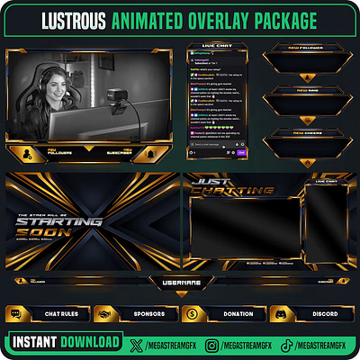 Professional GOLD Stream Overlay I Twitch Overlay gold screen theme