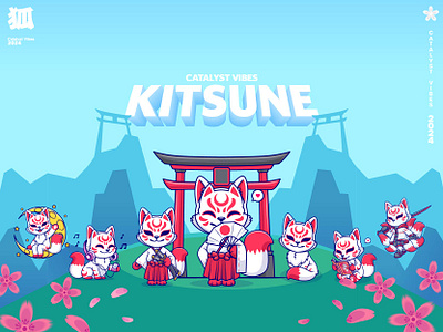 Kitsune🦊⛩️⚔️ animal book branding cartoon character cute doodle flat fox icon illustration japan kitsune legend logo mascot mock up sticker sword symbol