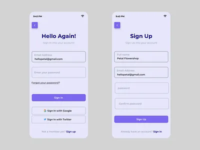 Sign Up ffi figma floral login mobile app sign in signup ui uiux design