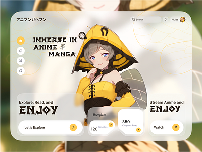 Anime & Manga Streaming Website Design anime website creativty designer designinspiration glassmorphism website graphic design hero section landing page design manga webdesign premium webdesign ui ux design web design