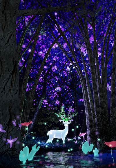 C4D Artistic Illustration - Deer in the Forest c4d graphic design illustration