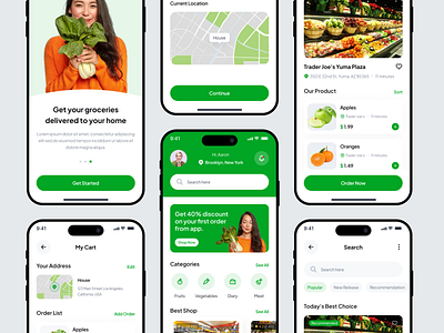 Grocery Market - Mobile App app design app ux clean app clean ui food food delivery fruit fruit app groceries grocery app grocery market grocery market mobile app mobile app mobile ui popular app store app ui uiux ux vegetable