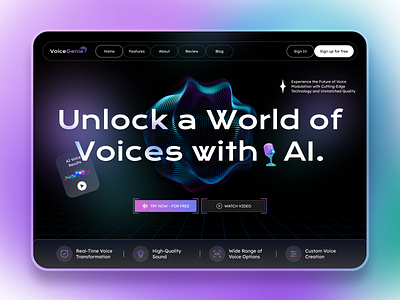 VoiceGenie - AI Voice Changer Platform ai ai voice app design artificial intellegence clean ui design graphic design homepage landing page saas sound generator ui ux voice changer voice cloning voice generator web app web design web ui website