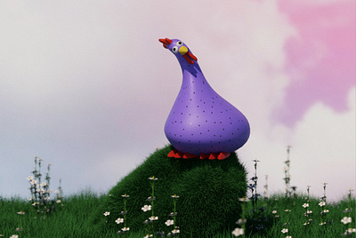 C4D Illustration - Confused Chicken in the Fields c4d graphic design illustration