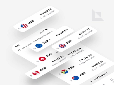 UI Cards to Convert Currency app card convert converter country currency design digital flag handle light list money real table ui ui design uiux update ux