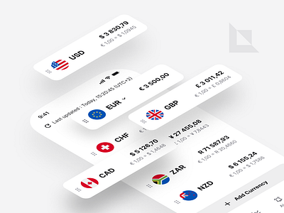 UI Cards to Convert Currency app card convert converter country currency design digital flag handle light list money real table ui ui design uiux update ux