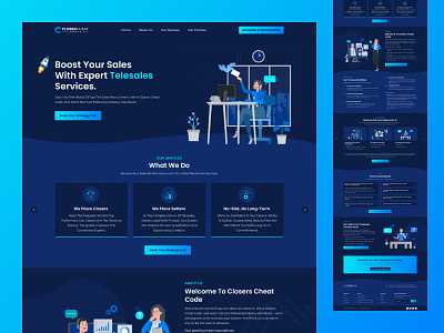 Telesales Services Website Design blue business consulting creative dark landing page telesales ui ux website