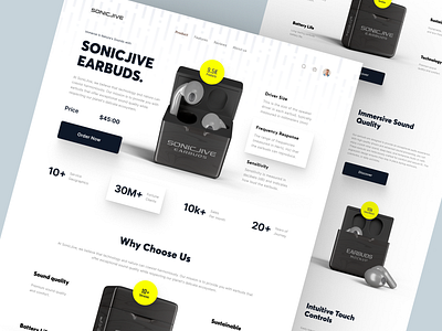 SONICJIVE - Shopify Website Design for EarBuds design earbuds ecommerce homepage illustration interface landing landing page product product details product landing page product website shopify shopify landing page shopify website single product store store web design website woocommerce