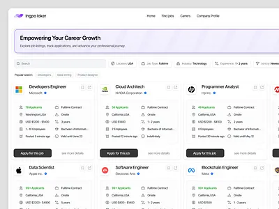 Ingpo loker - Job Finder Dashboard career dashboard employment hiring job job board job directory job finder job listing job search job seeker landing page linkedin recruitment resume saas ui web design website work