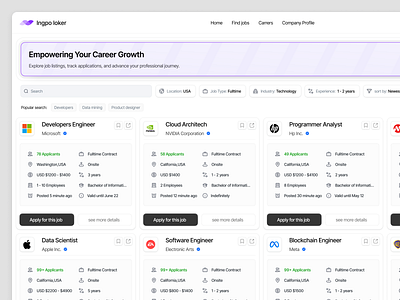 Ingpo loker - Job Finder Dashboard career dashboard employment hiring job job board job directory job finder job listing job search job seeker landing page linkedin recruitment resume saas ui web design website work