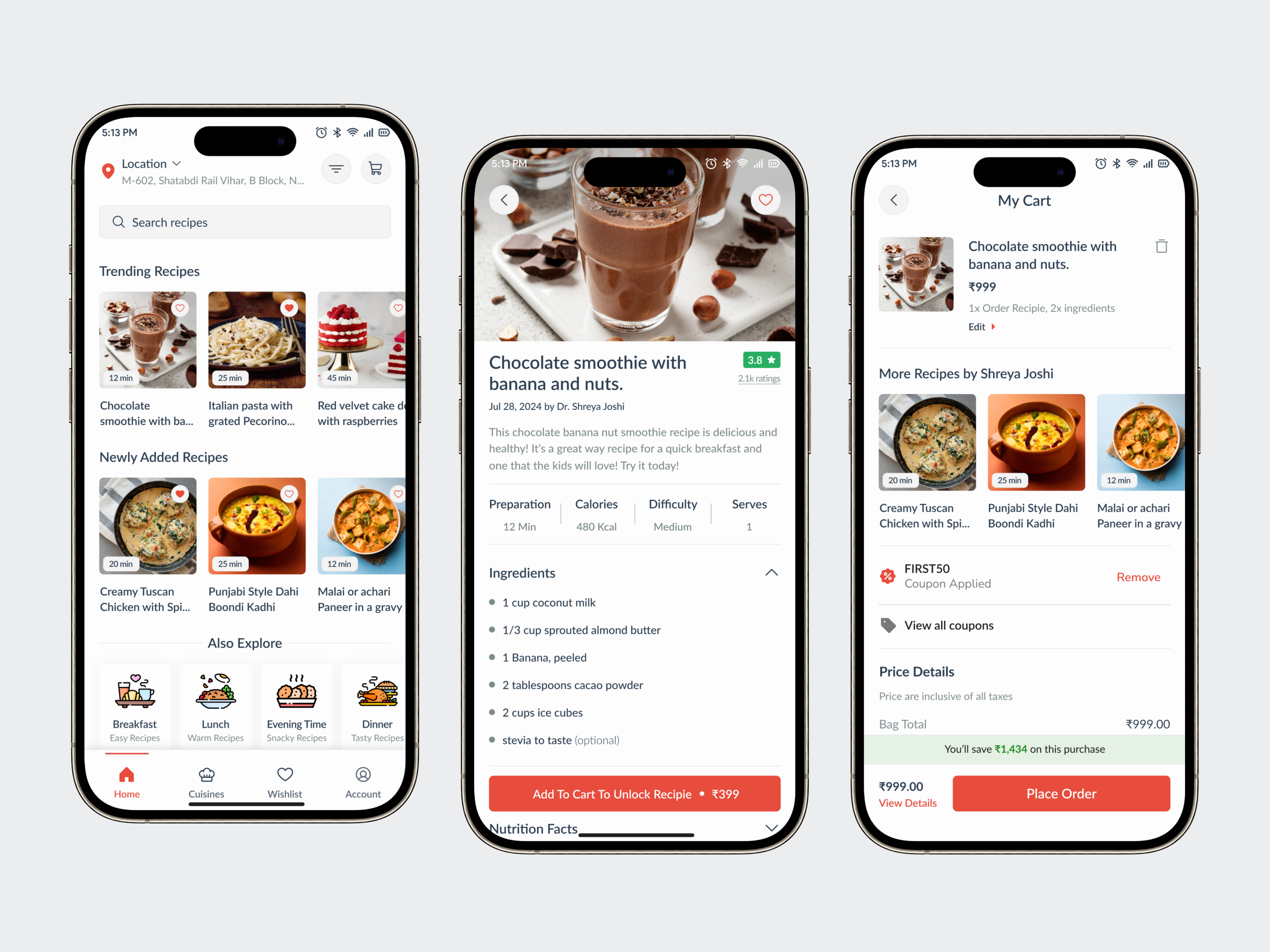 Food Recipes Mobile App cart page checkout page cooking app delivery delivery app design food food app foodie ingredients app minimal design mobile mobile animation mobile app recipes mobile app recipies app restaurant app ui user interface