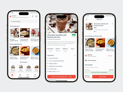 Food Recipes Mobile App cart page checkout page cooking app delivery delivery app design food food app foodie ingredients app minimal design mobile mobile animation mobile app recipes mobile app recipies app restaurant app ui user interface