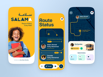 Salama Parent App — Abu Dhabi abu dhabi app application arabic booking cards children design emirati graphic design kids mobile parents routes safety shcool bus taxi transport uae ui