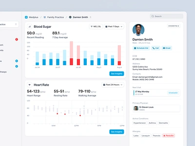 Patient Dashboard pt.2 app bars chart clean design details graph interface medical medicine minimal product profile saas tracker ui ui design ux ux design web