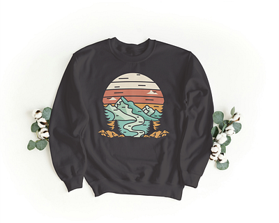 Retro Wilderness Horizon abstract landscape cozy sweatshirt earth tones forest adventure hiking gear minimalist design minimalist nature modern outdoors mountain view nature inspired nature lover outdoor apparel retro design retro sunset rustic design scenic horizon travel vibes vintage aesthetic vintage landscape wilderness adventure