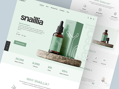 Snaillia - Shopify Website Design for Olive Oil beauty products design ecommerce homepage illustration landing page olive oil product product design product details product landing page product website shopify shopify landing page shopify website single product store skin care store web design website