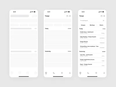 Time Tracking App / Wireframe clean design figma gray hifi hifi wireframe icon lofi lofi wireframe minimal mockup mockups time tracking tracking tracking app uiux ux ux app ux daily wireframe