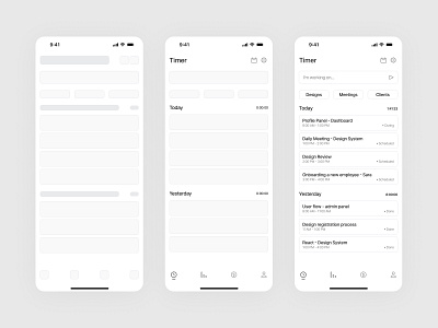 Time Tracking App / Wireframe clean design figma gray hifi hifi wireframe icon lofi lofi wireframe minimal mockup mockups time tracking tracking tracking app uiux ux ux app ux daily wireframe