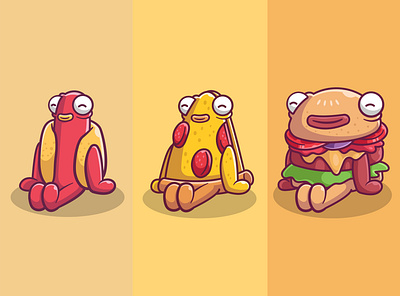 Food sitting down burger digital illustration food hot dog pizza