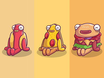 Food sitting down burger digital illustration food hot dog pizza