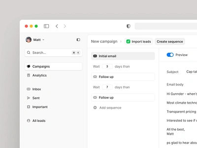 Email sequence composer analytics app campaign client composer email icons inbox interface mail onboarding product design send ui uidesign ux uxdesign web design webapp