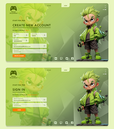 Game Web Account creation and Login Page design 3d design gaming graphic design sample ui ux web design webpage