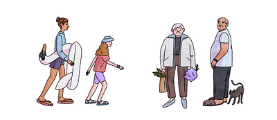 Small town residents | Character design | Character illustration beach people cartoon character character design character illustration children illustration digital illustration editorial illustration girl character town woman character