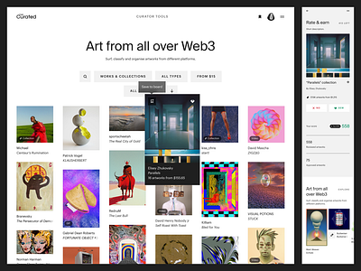 The Curated: Curator Tools app art crypto nft web3 website website design